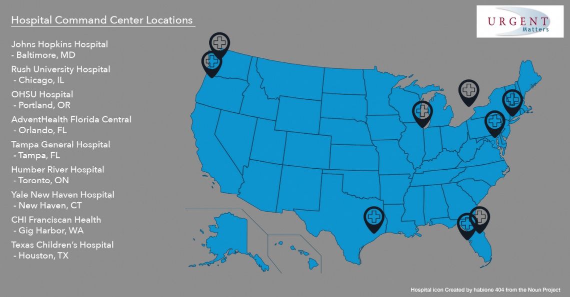 Map of hospital command center locations